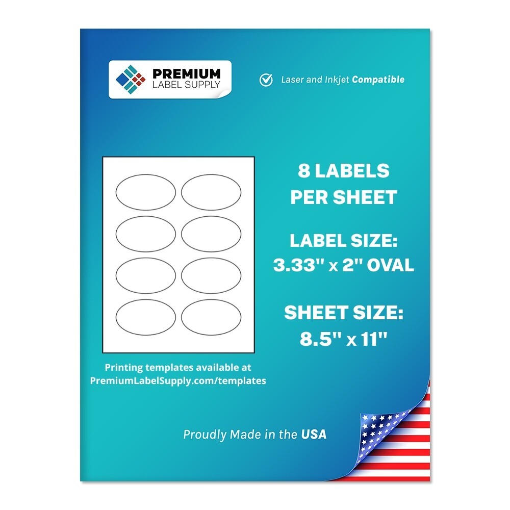 4000 Premium 3.33″ x 2″ oval stickers / Self Adhesive Labels 8 per sheet