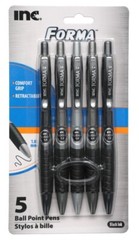 Inc. Forma Retractable Ball Point Pens 1.0 mm, 5 Gray Barrels (Black Ink)
