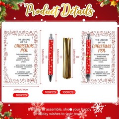 Tisancy 100 Pack Christmas Gift for Coworker Bulk Christmas Pens with Cards Red