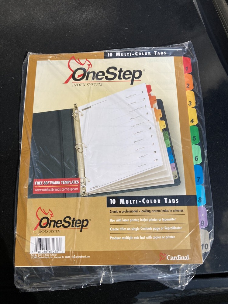 1 Box Cardinal 61018 One Step Indexes – Numbered 1-10 Tabs – Multicolor- 24 Sets