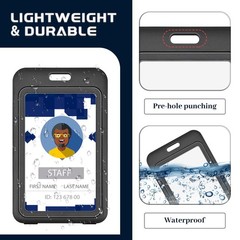 3 Pack ID Badge Holder with Double-Sided Windows Hard Plastic Vertical Black