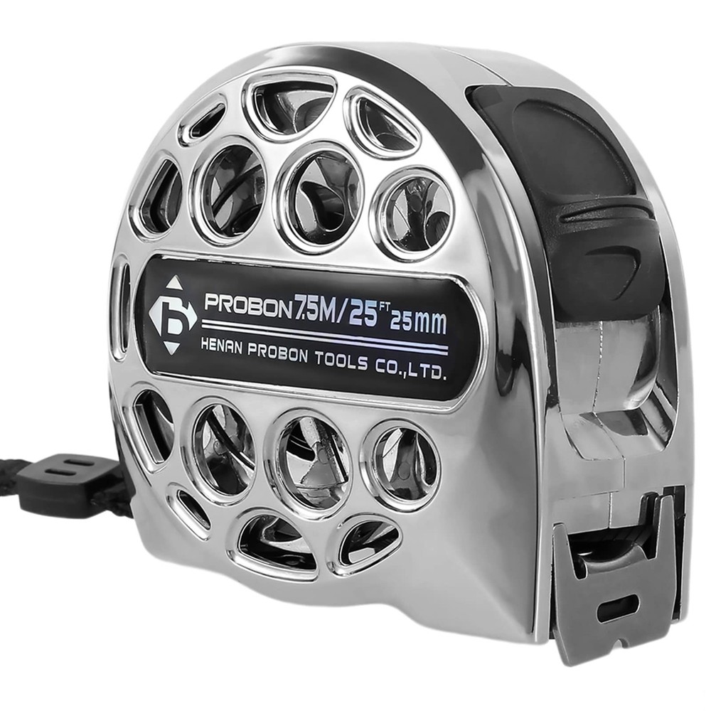 Retractable Stainless Steel Tape Measure, 25FT, Dual 7.6 m, silver + gray