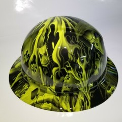 FULL BRIM Hard Hat custom hydro dipped in HI VIS GREEN ACE OF SKULLS NEW