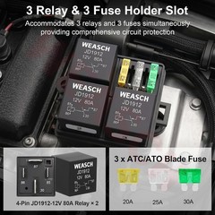 12V 3 Way Pre-Wired Fuse Relay Box, 4-Pin 80A Relay Block and Kit, 3 Relays a…