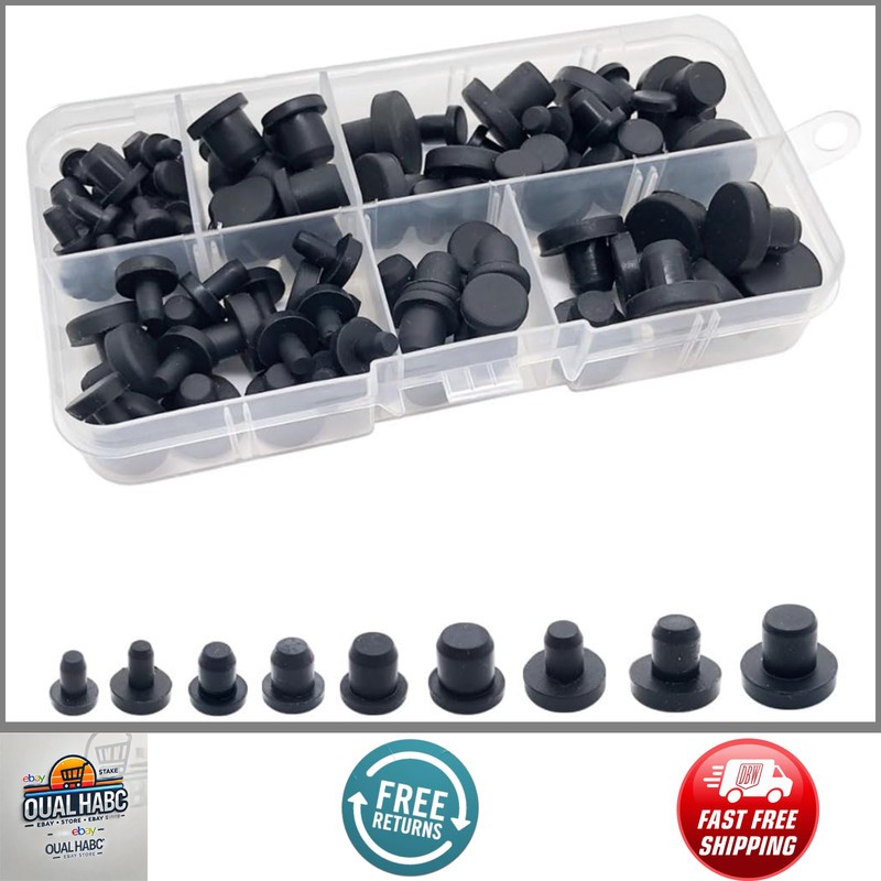 100x Black Silicone Hole Plugs Set 9 Sizes T-Type Caps Heat Resistant Sealing