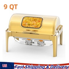 Roll Top Chafing Dish Buffet Gold 9 QT Stainless Steel Chafer for Catering US