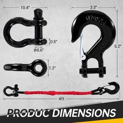 Recovery Strap (18,000lb.) 4FT with Winch Hook and D-Ring for ATV Mud Recovery