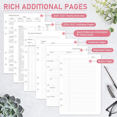 2026-2027 Weekly & Monthly Planner Refill for 6 Holes, A5 Medium Planner Inserts