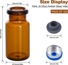 100Pcs 10ml Amber Glass Vials Headspace Vials w/ Flip Caps Sample Vials