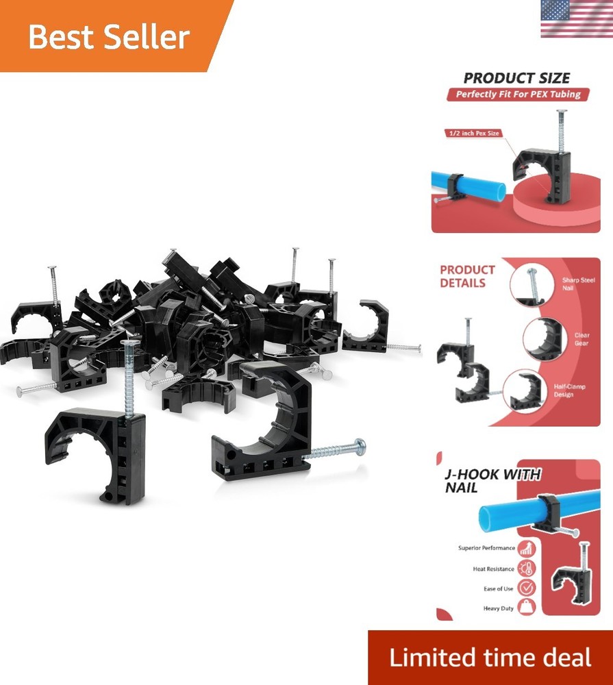 50 Count 1/2-inch Black J-Clamp J-Hooks with Nails – Pipe Fixture