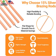 15% Silver Brazing Rods AWS Bcup-5 40 Sticks Silver Solder Phos Copper Brazing A