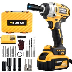 Cordless Electric Impact Wrench Gun 1/2” High Power Driver with 2Li-ion Battery