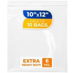 10″ x 12″ Reclosable Plastic Zip Bags, Pack of 10, 6 Mil Heavy-Duty Clear Pol…