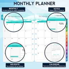 A5 Planner Refills 2026-2027 Weekly Monthly Inserts 7 Hole Jul26-Jun27 Tabs (