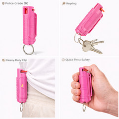 BURN PEPPER SPRAY Maximum Strength Self Defense Security Keychain Pink 2 Pack