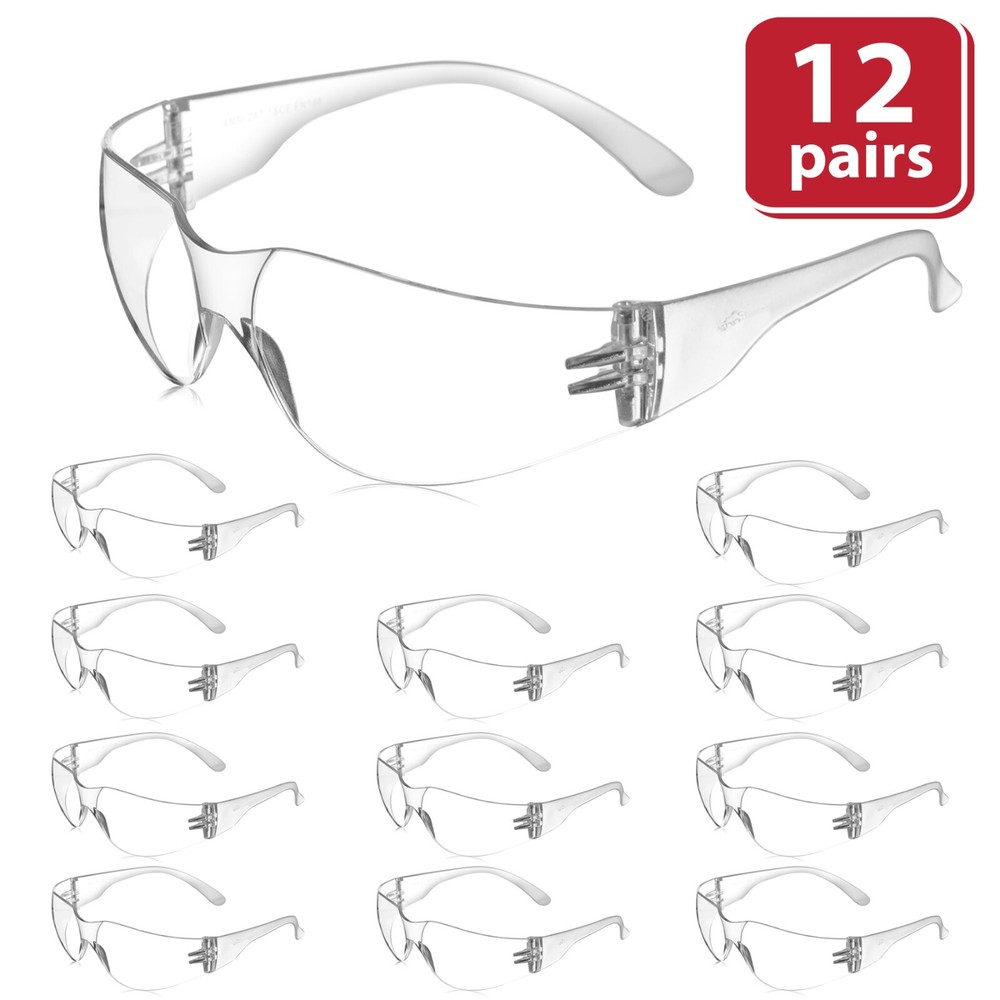 Crystal Clear Safety Glasses, ANSI Z87.1, Impact & Scratch Resistant Lens