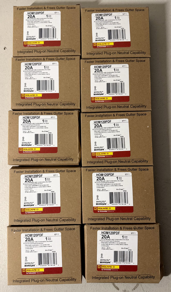 10 PCS Square D HOM120PDF HOM120PDFC 20A GFCI/AFCI Combo PlugOn Neutral
