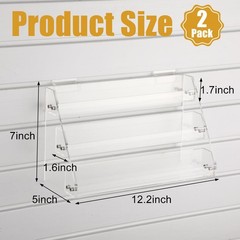 2 Pack 3 Tier Acrylic Slatwall Display Shelves Wall Mounted Hanging Storage T…