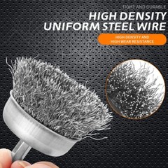 2″ Stainless Steel Crimped Wire Cup Brush 1/4″ Hex Shank for Impact Driver Drill