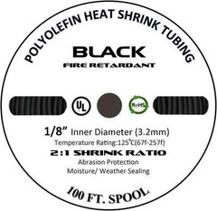 100 FT. 100′ Feet BLACK 1/8″ 3mm Polyolefin 2:1 Heat Shrink Tubing Tube Cable UL