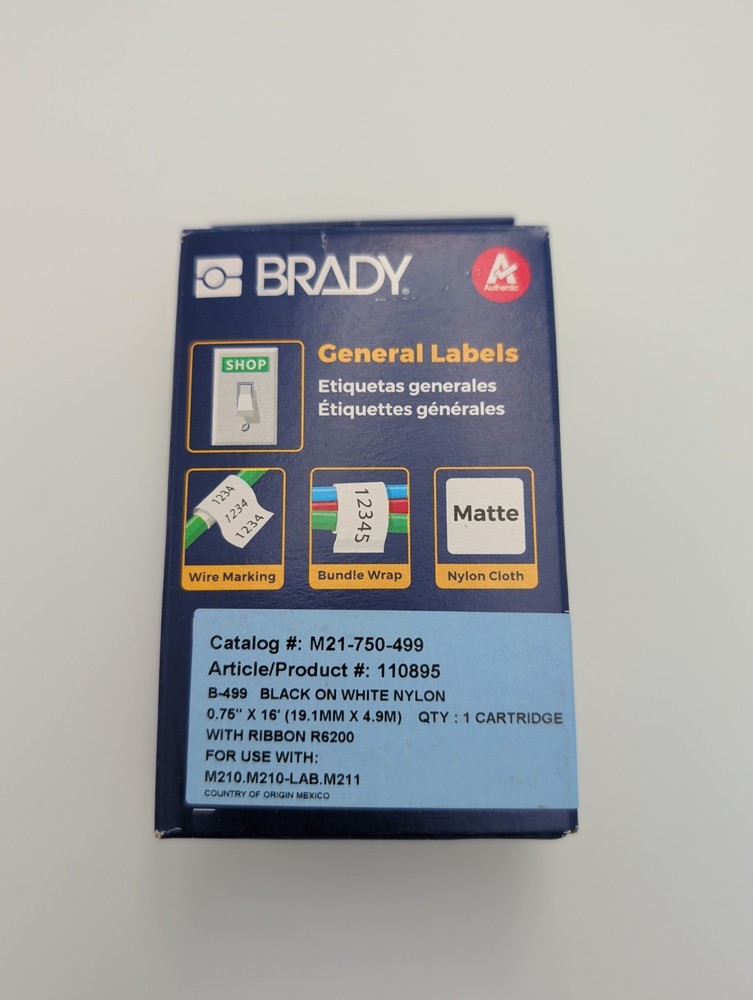 Brady M21-750-499 Adhesive Multi-Purpose Nylon Labels w/ Ribbon