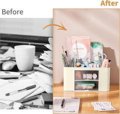 Pen Organizer with 2 Drawer, Multi-Functional Pencil Holder for Desk, Desk Organ