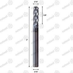 5 PCS 4 Flute 3/16″ x 2″ Overall Length Ball Nose Carbide End Mill AlTiN Coated