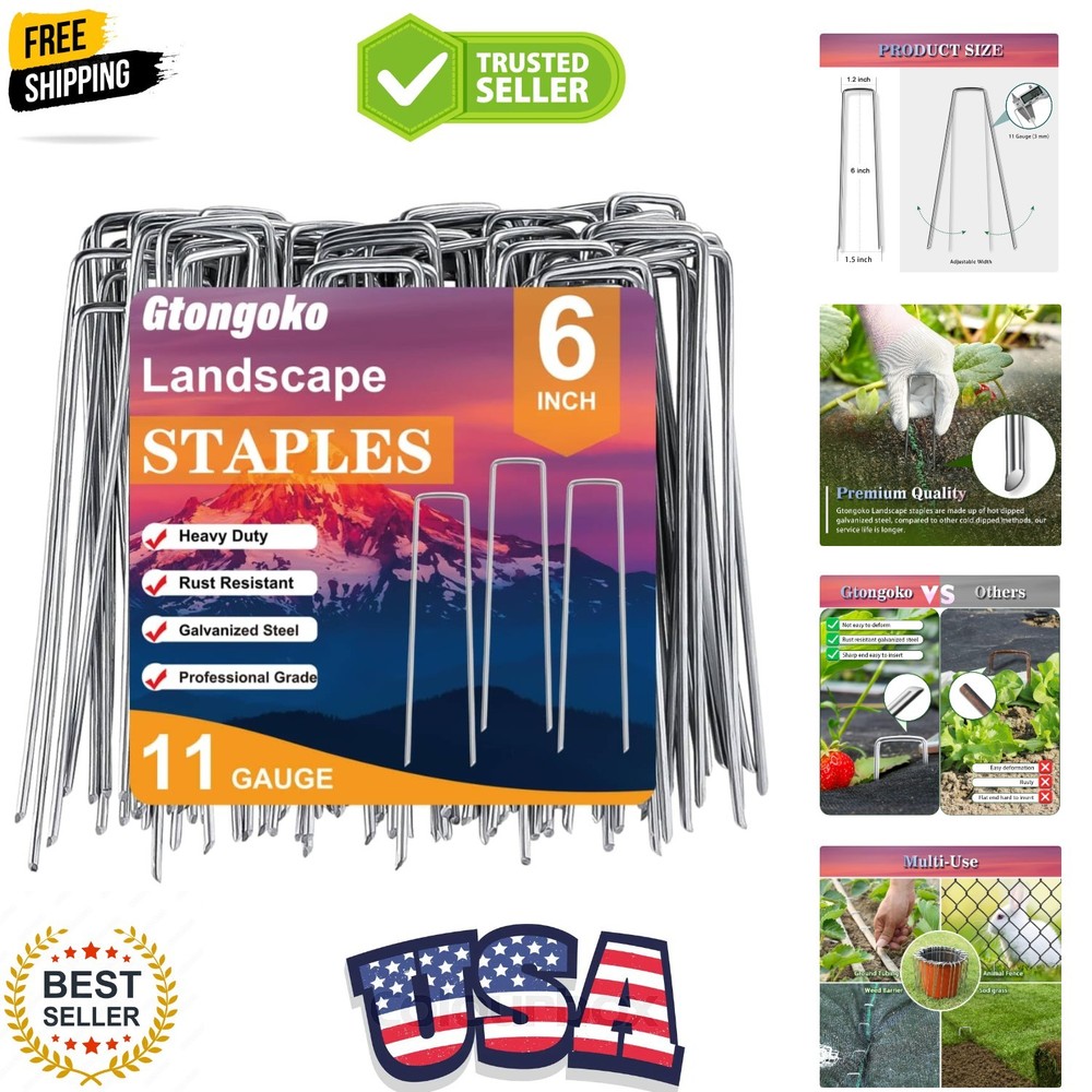 120 Pack Landscape Staples 6 Inch, 11 Gauge Heavy Duty Galvanized Garden Stak…