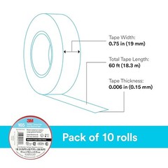 3M Temflex Multi-Purpose Vinyl Electrical Tape 165 3/4in x 60ft Red 10 Rolls