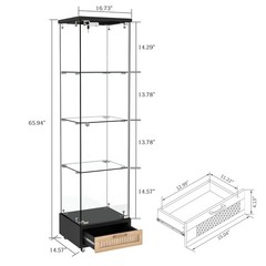 Tempered Glass Antique Curio Display Cabinet with Drawer RGB LED Light 4 Shelves