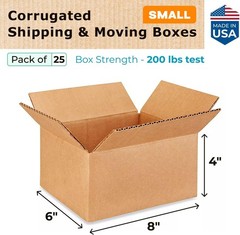 Small Moving & Shipping Boxes 8″L x 6″W x 4″H (25-Pack) – Extra Strength 200 …