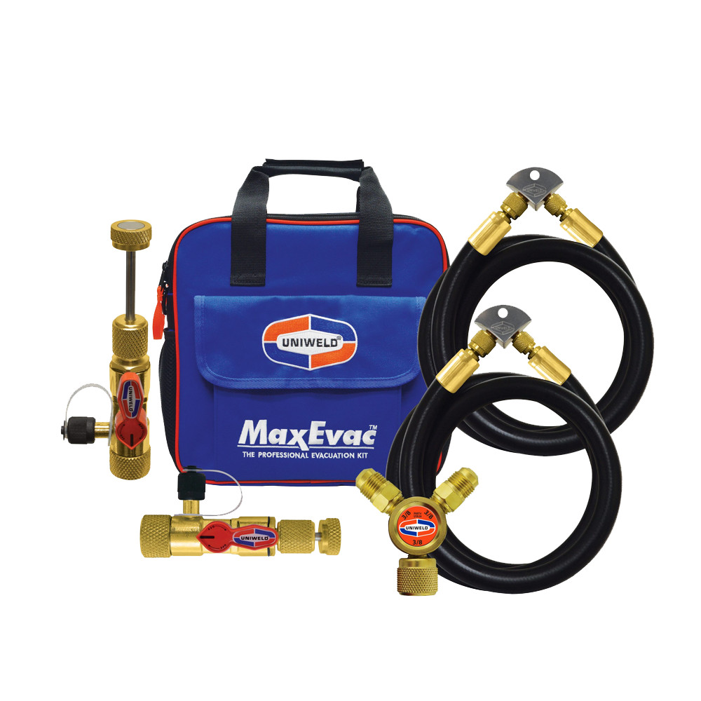 Uniweld MEPK14 MaxEvac Pro Evacuation Kit 1/2″ Hoses Valve Core Removal Tools