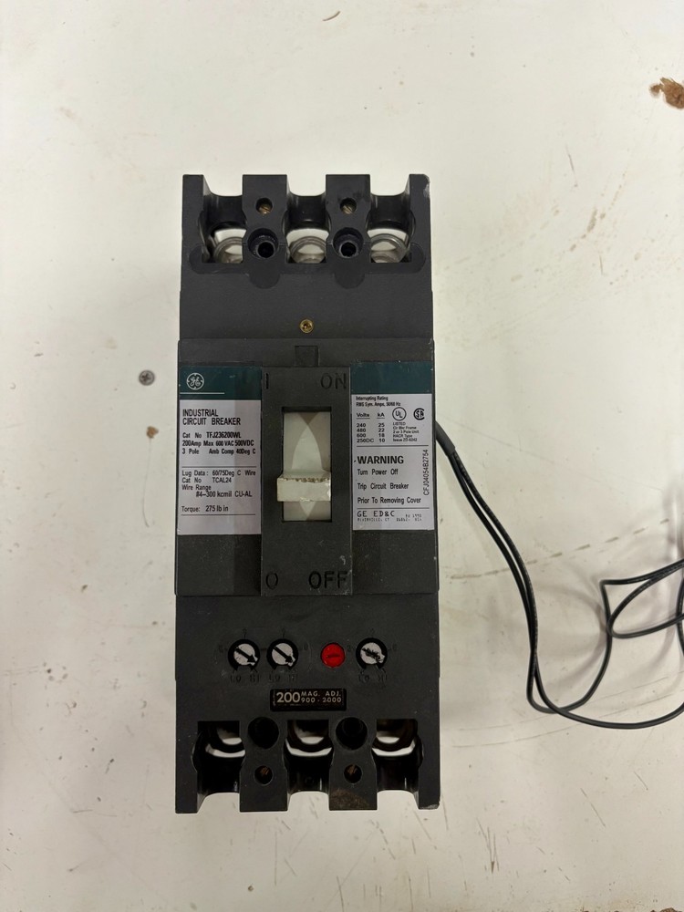 GENERAL ELECTRIC TFJ236200WL 200 AMP CIRCUIT BREAKER 3 POLE 600 VAC 500 VDC