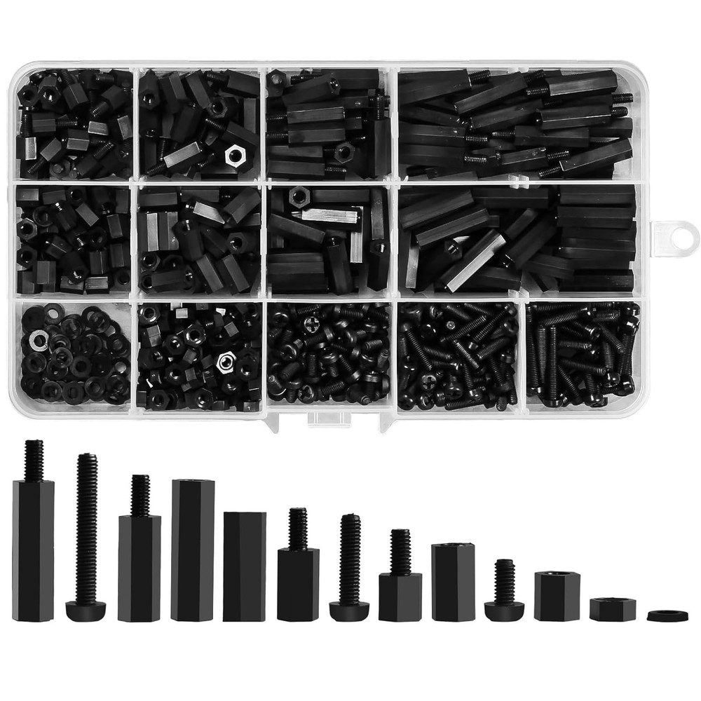 600PCS M3 Nylon Hex Spacer Standoffs Screws Nuts Assortment Kit for PCB