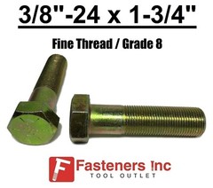 3/8-24 x 1-3/4″ (PT) Hex Bolt Yellow Zinc Plated Grade 8 Cap Screw Fine Thread