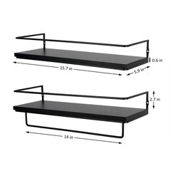 Floating Bathroom Shelves Set of 2 Wall Mounted Shelf with Black Metal Frame …