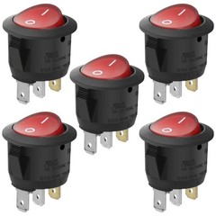 5 PCS Round Rocker Switch ON Off SPST 3 Terminal Red Light 10A 250VAC Snap In