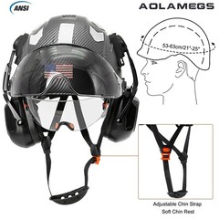 Carbon Fiber Safety Helmet W/ Double Goggles Earmuffs ABS Construction Hard Hat