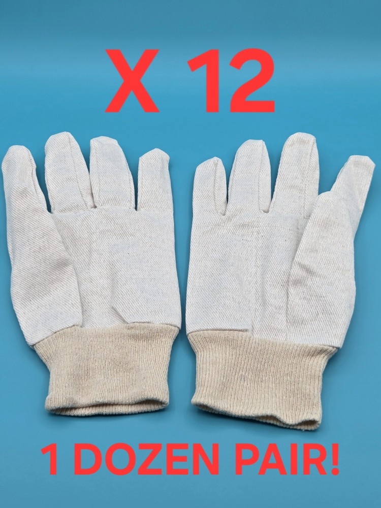 12 PAIR COTTON CANVAS WORK GLOVES KNIT WRIST SAFETY OUTDOOR GARDENING MENS LARGE