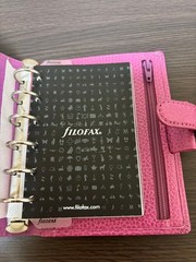 Filofax A6 Light Pink Leather Planner Organiser 6 Ring Zipper Pocket