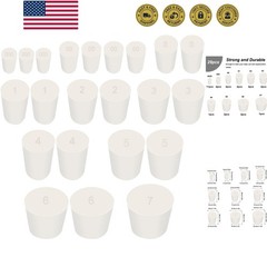 29Pcs White Solid Rubber Stoppers 10 Assorted Sizes
