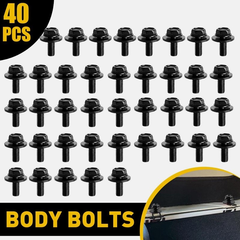 40PCS Body Bolts Screw Fastener Fender M6-1.0x 16mm Long- 10mm Hex- 17mm Washer