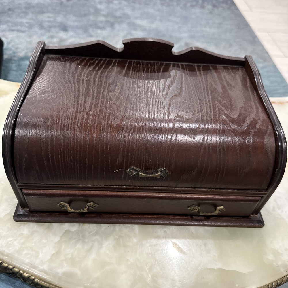 Vtg Roll Top Desk Organizer Tambour Valet Jewelry Box Drawer Made in Japan