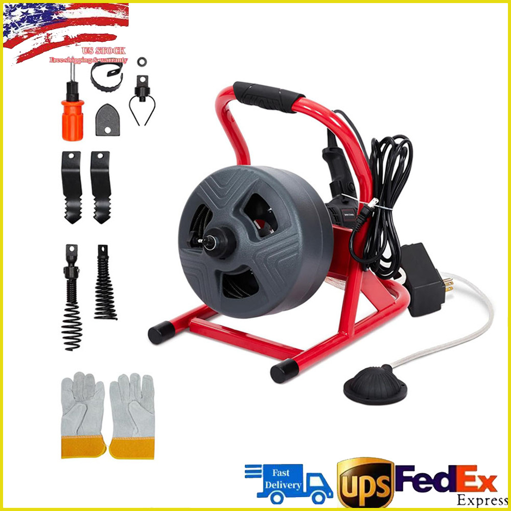 50Ft x 5/16″ Drain Cleaner Machine Drain Auger Sewer Snake Plumbing with Cutters