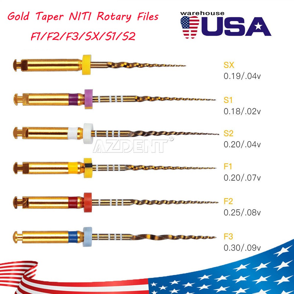 6Pcs Dental Endodontic Endo NITI Rotary Files X-Pro Gold Taper Tip Assorted 25mm