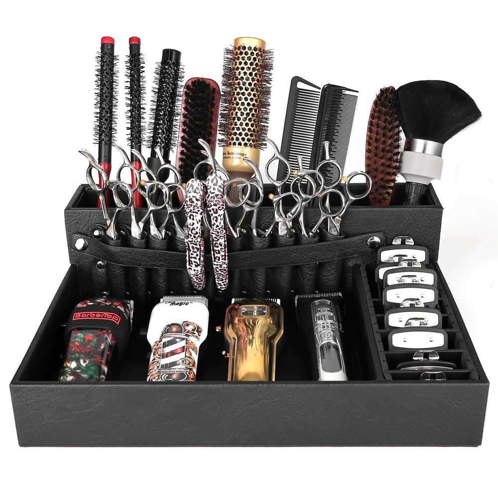 Barber Organizer Tray, 13.9 x 11.2 x 4.4 inch Adjustable Station for Clippers…