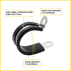 12Pcs 1 Inch (25Mm) Cable Clamps, Stainless Steel Wire Clamps, Rubber Cushion…