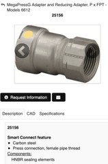 2” Viega MegaPressG 25156 Press x FPT Adapter Carbon Steel Gas Pipe Model 6612