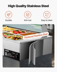 VEVOR Commercial Food Warmer 10-Pan 1700W Buffet Bain Marie with Glass Cover