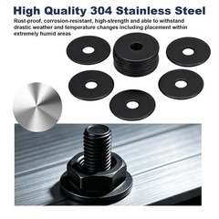 100Pcs 1/4″ X 1″ Flat Washers, 304 Stainless Steel Fender Washers, Black Finish,